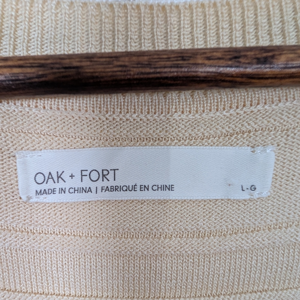 OAK + FORT Cream Short-Sleeve Cropped Cardigan Butter Yellow Cream Large - Picture 7 of 8
